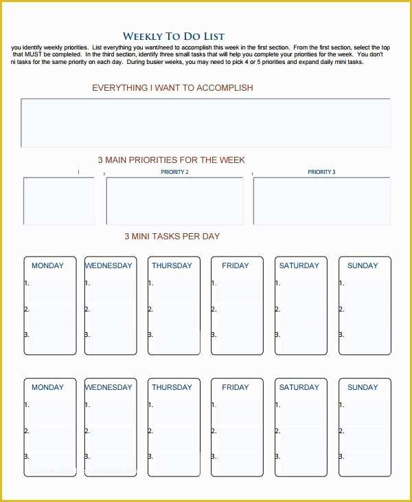 Monthly to Do List Template Free Of 9 Weekly to Do List Templates