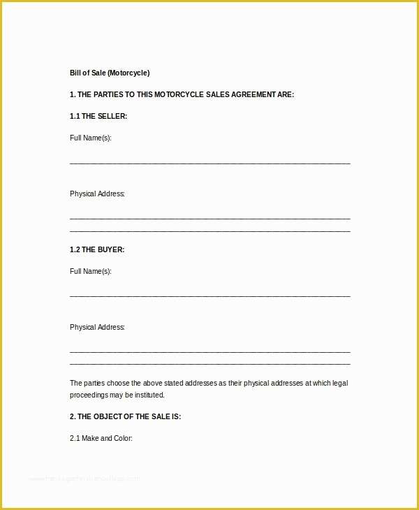 Motorcycle Bill Of Sale Template Free Download Of Vehicle Bill Of Sale Template 14 Free Word Pdf