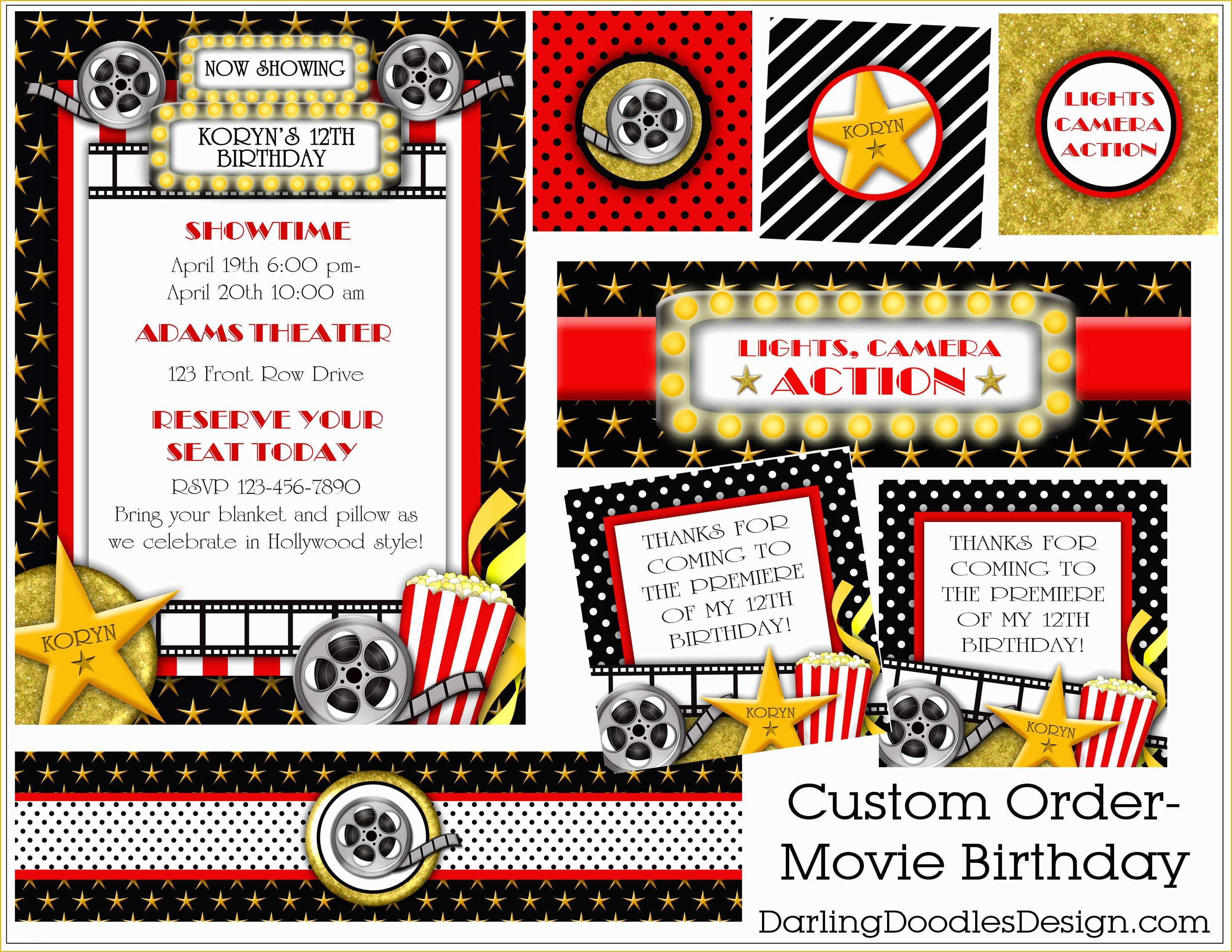 Movie Party Invitations Free Template Of Custom orders Archives Darling Doodles