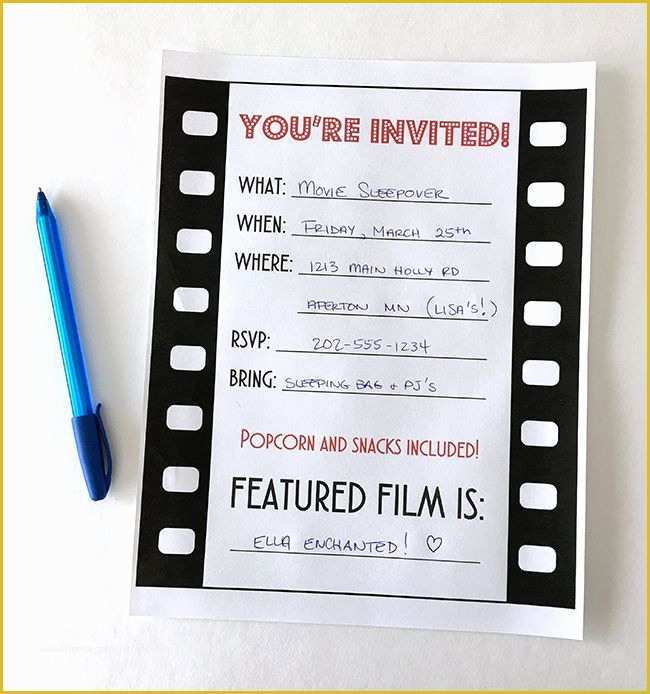 Movie Party Invitations Free Template Of Free Printable Movie Invitation – orderecigsjuicefo