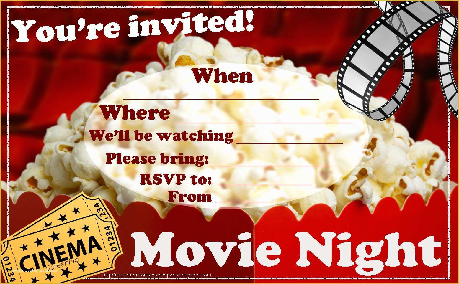 Movie Party Invitations Free Template Of Invitations for Sleepover Party