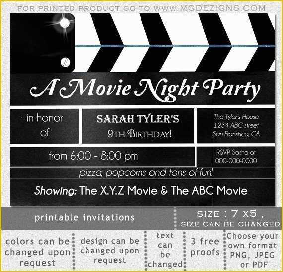 Movie Party Invitations Free Template Of Items Similar to Printable Movie Clapboard Movie Night