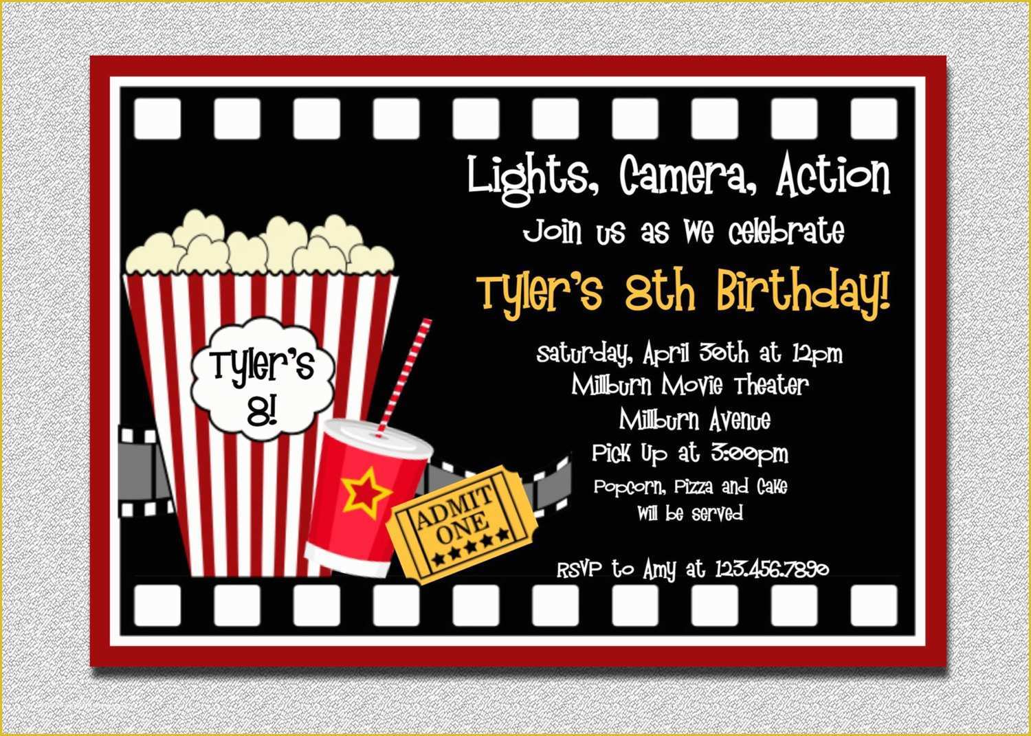 Movie Party Invitations Free Template Of Movie Birthday Invitation Movie Night Birthday Party