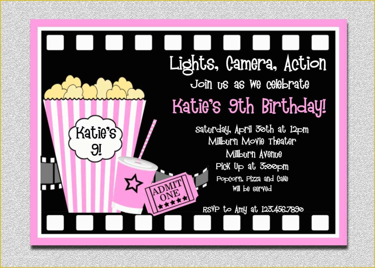 Movie Party Invitations Free Template Of Movie Birthday Invitations Pink Movie Night Birthday Party