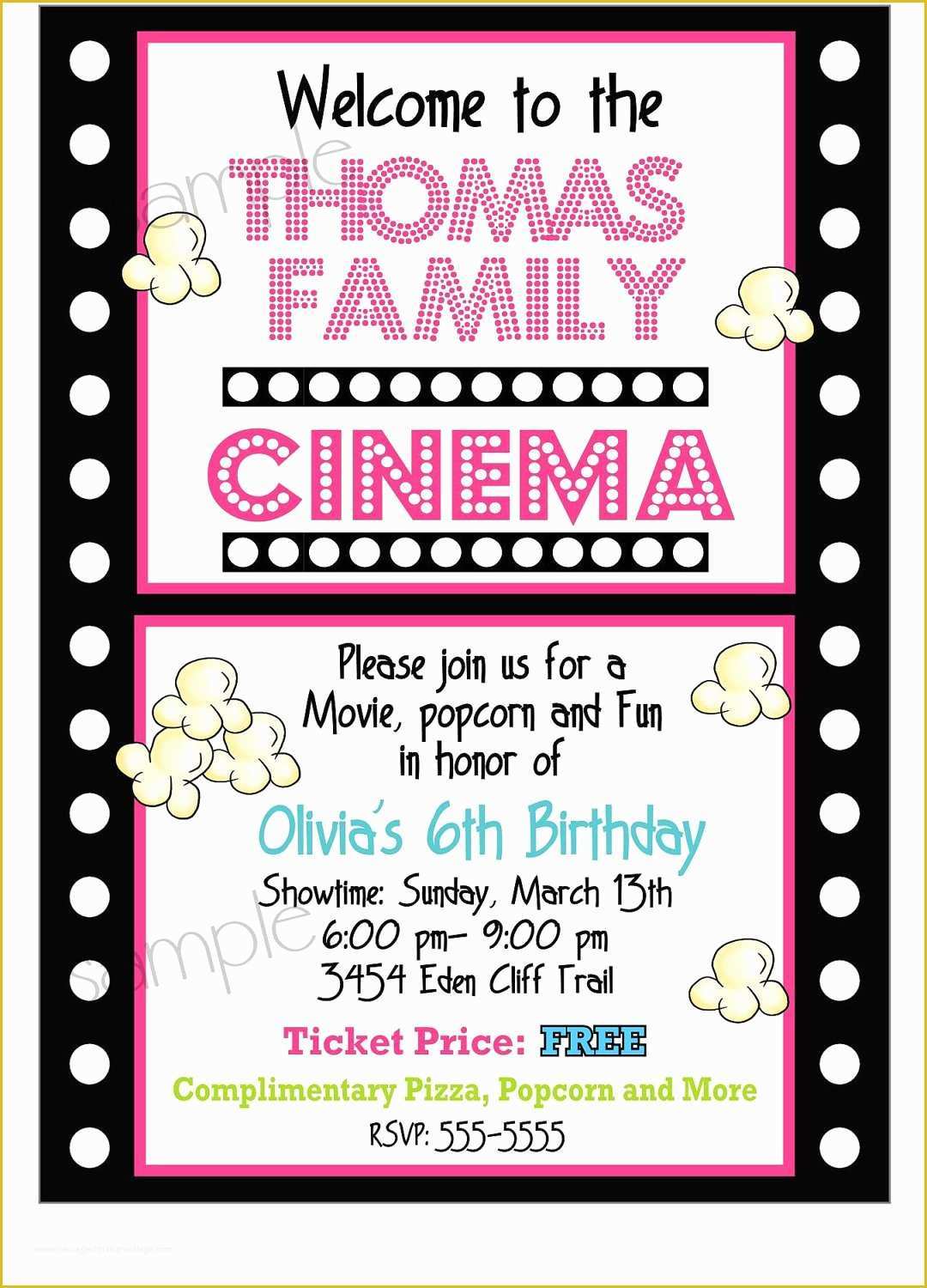Movie Party Invitations Free Template Of Movie Night Invitations Movie Night Birthday Party