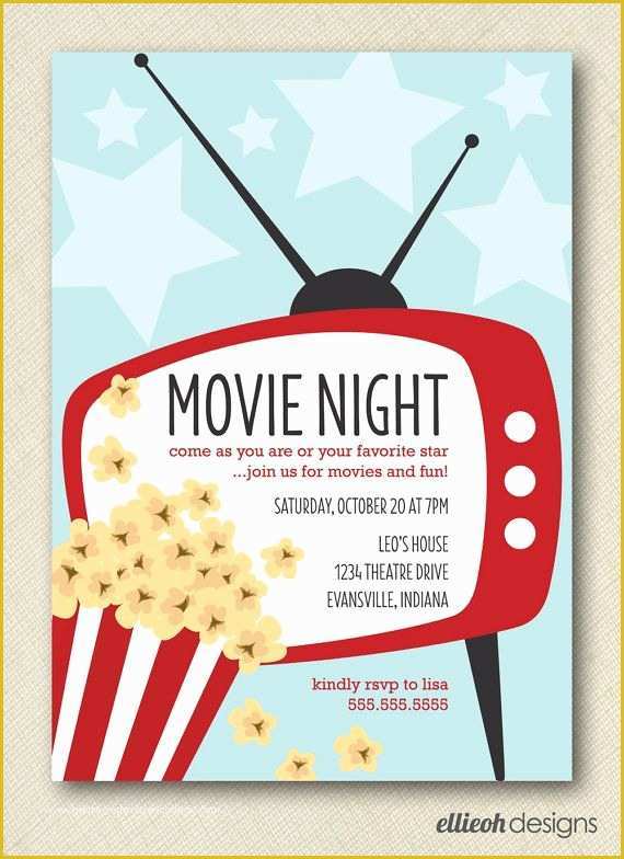 Movie Party Invitations Free Template Of Movie Night Invite Printable 5x7 Digital File Diy