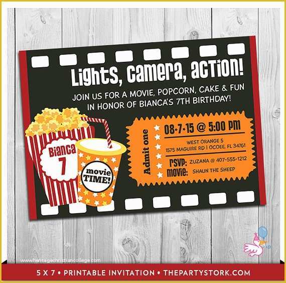 Movie Party Invitations Free Template Of Movie Party Invitation Printable Boys or Girls Movie Invite