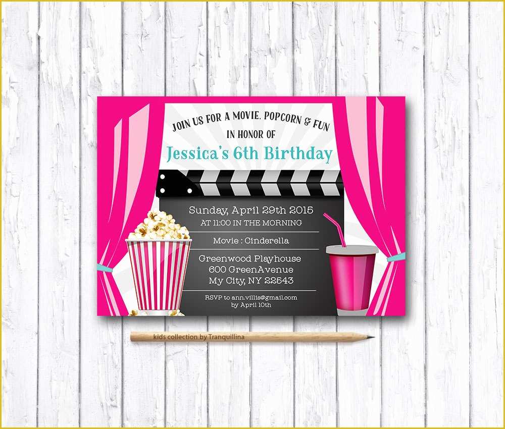 Movie Party Invitations Free Template Of Movie Party Invitation Printable Movie Birthday Invitation