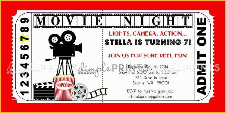 Movie Party Invitations Free Template Of Movie Ticket Printable Birthday Invitation Dimple Prints