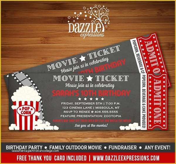 Movie Party Invitations Free Template Of Printable Chalkboard Movie Night Ticket Birthday