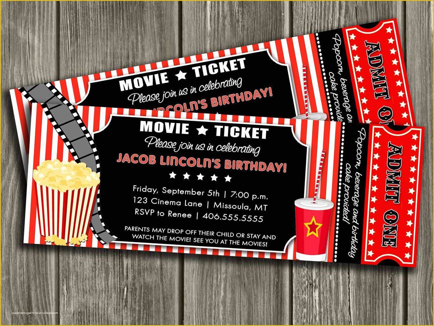Movie Ticket Invitation Template Free Of Movie Ticket Invitation Free Thank You Card Included