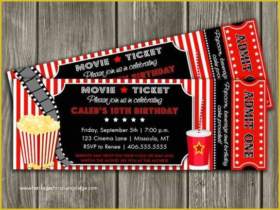 Movie Ticket Invitation Template Free Of Printable Movie Ticket Birthday Invitation Movie Night