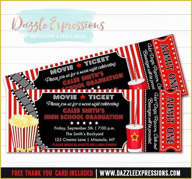 Movie Ticket Invitation Template Free Of Printable Movie Ticket Graduation Party Invitation 8th
