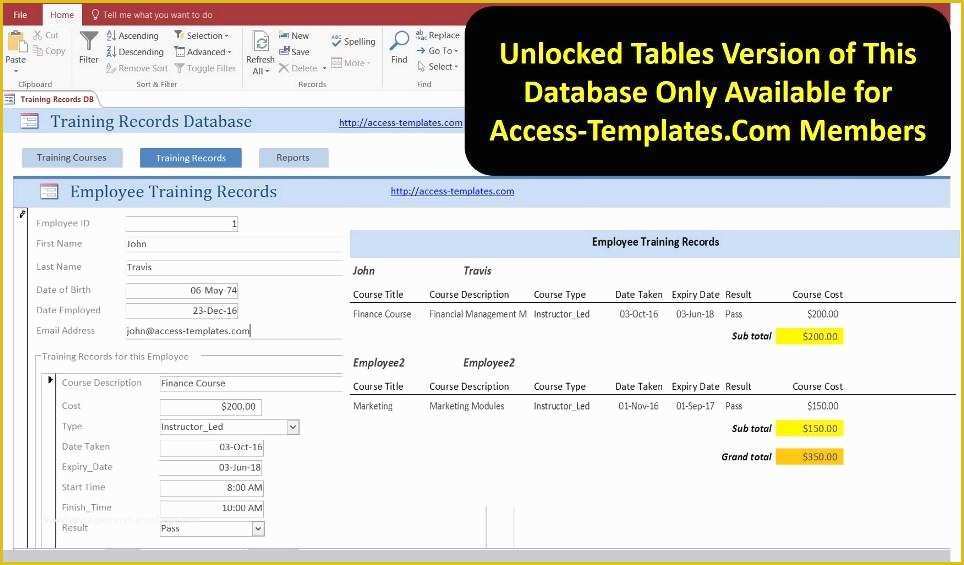 Ms Access Free Database Templates Of Access Database Employee Training Plan and Record