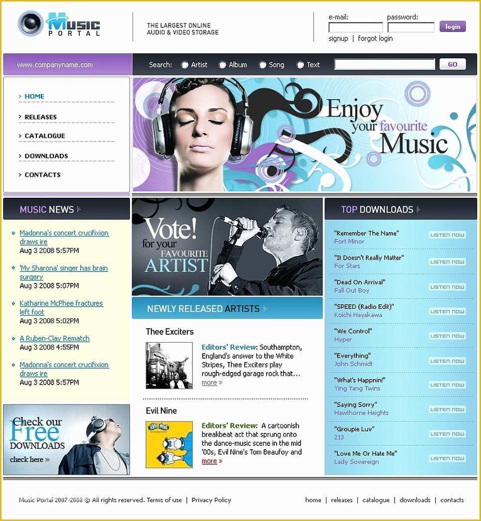 Music Website Template Free Of Music Portal Website Template