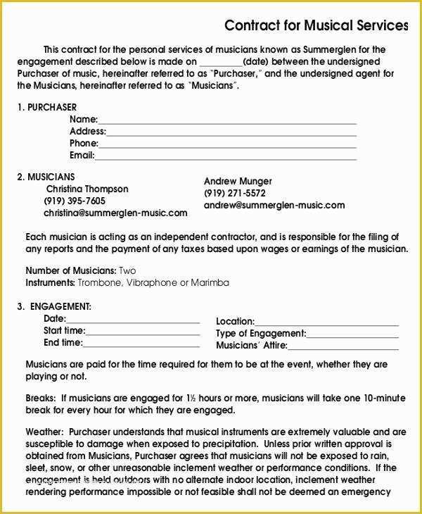 Musician Contract Template Free Of 17 Music Contract Templates Word Google Docs format