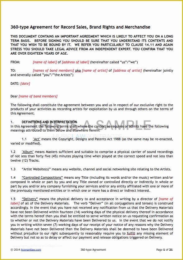 Musician Contract Template Free Of 360 Deal Contract Templates See A Sample