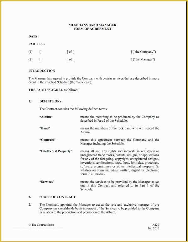 Musician Contract Template Free Of 5 Band Contract Examples Pdf