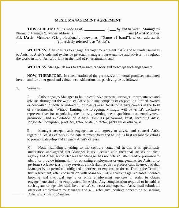 Musician Contract Template Free Of Artist Management Contract Template Agreement Next Project