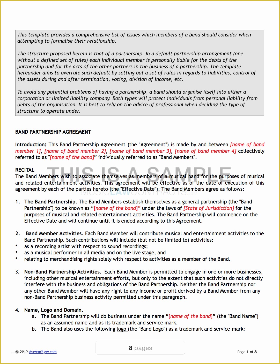 Musician Contract Template Free Of Band Agreement Template
