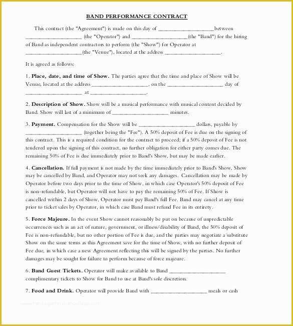 Musician Contract Template Free Of Band Performance Contract Template Invitation Template