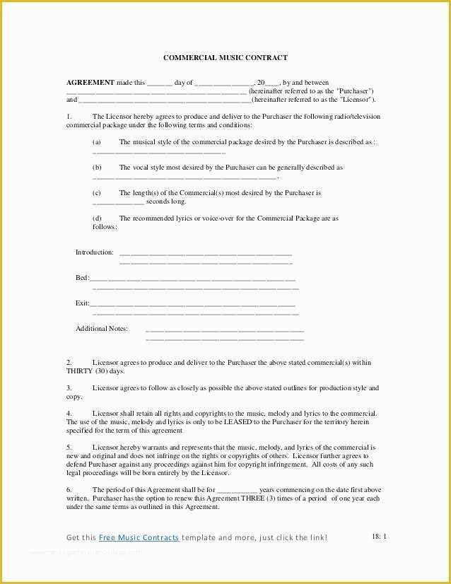 Musician Contract Template Free Of Mercial Music Contract