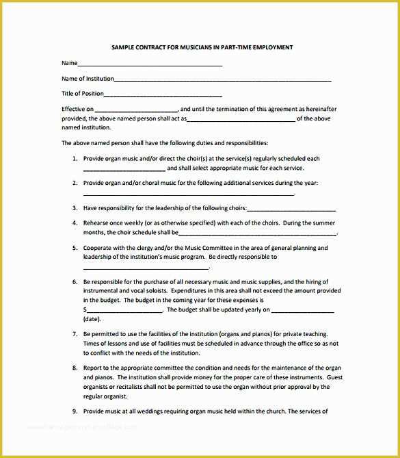 Musician Contract Template Free Of Music Contract Template