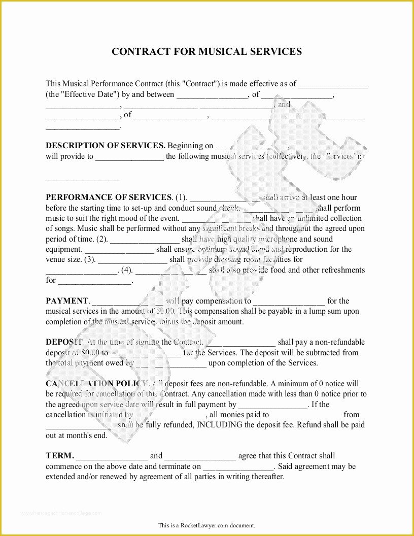 Musician Contract Template Free Of Music Performance Contract Artist Performance Agreement