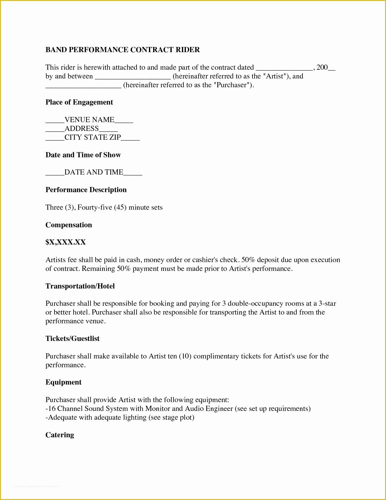 Musician Contract Template Free Of Music Performance Contract Artist Musician Contract Template Free Of Music Performance Contract Artist