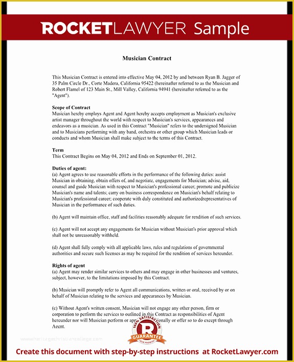 Musician Contract Template Free Of Musician Contract Music Agent Contract Template with