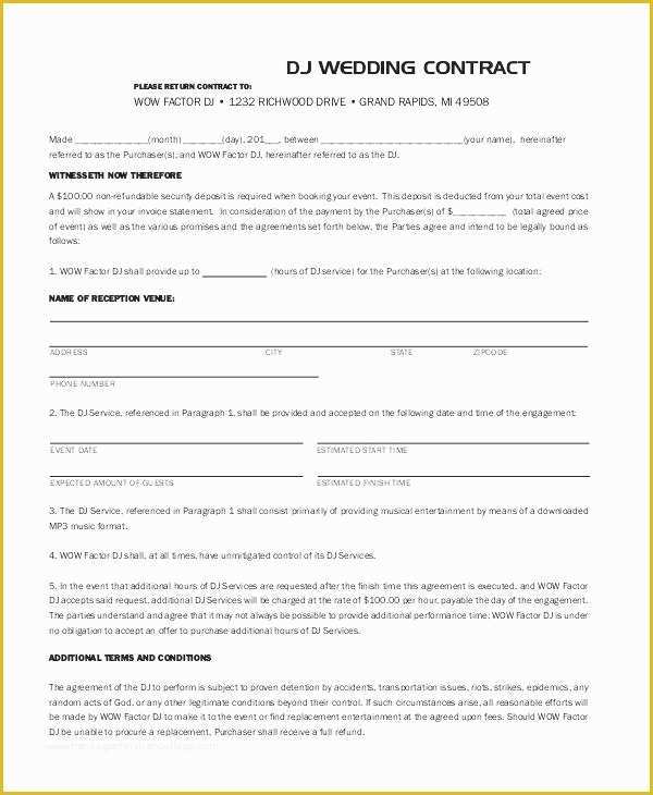 Musician Contract Template Free Of Wedding Musician Contract Template