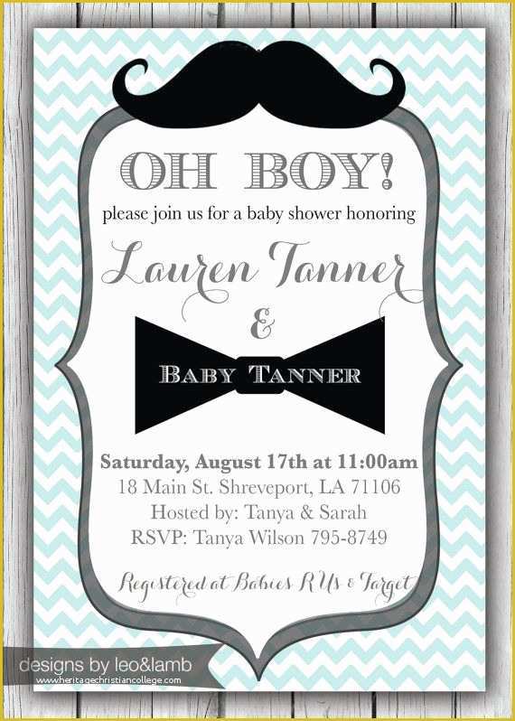 Mustache Baby Shower Invitations Free Templates Of Baby Shower Invitation for A Boy Mustache & Bow Tie