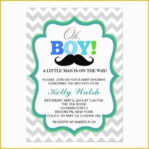 Mustache Baby Shower Invitations Free Templates Of Oh Boy Mustache Baby Shower Invitations Chevron 5" X 7