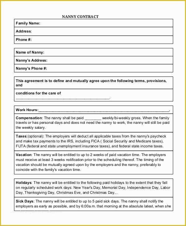 Nanny Contract Template Free Of 10 Nanny Contract Sample Templates Word Docs