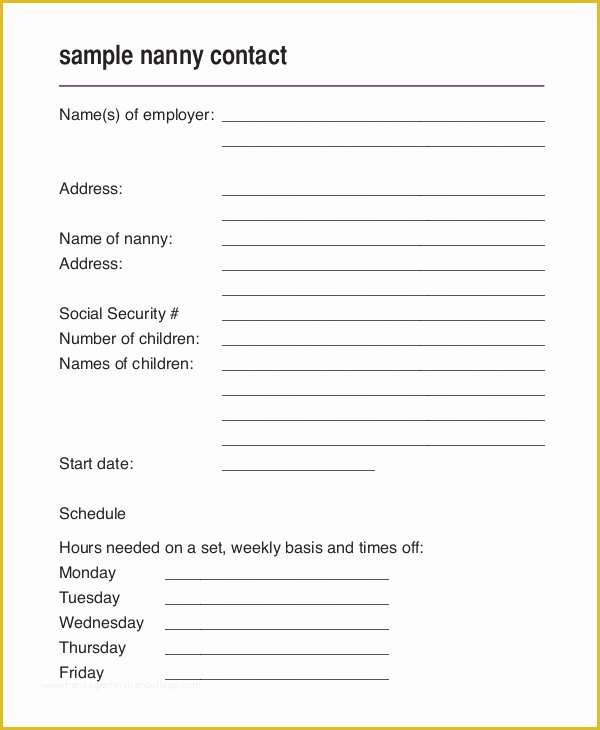 Nanny Contract Template Free Of 10 Nanny Contract Sample Templates Word Docs