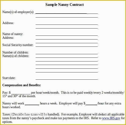 Nanny Contract Template Free Of 12 Contract Samples In Word