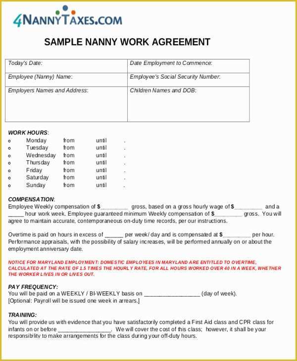 Nanny Contract Template Free Of 7 Nanny Agreement Contract Samples