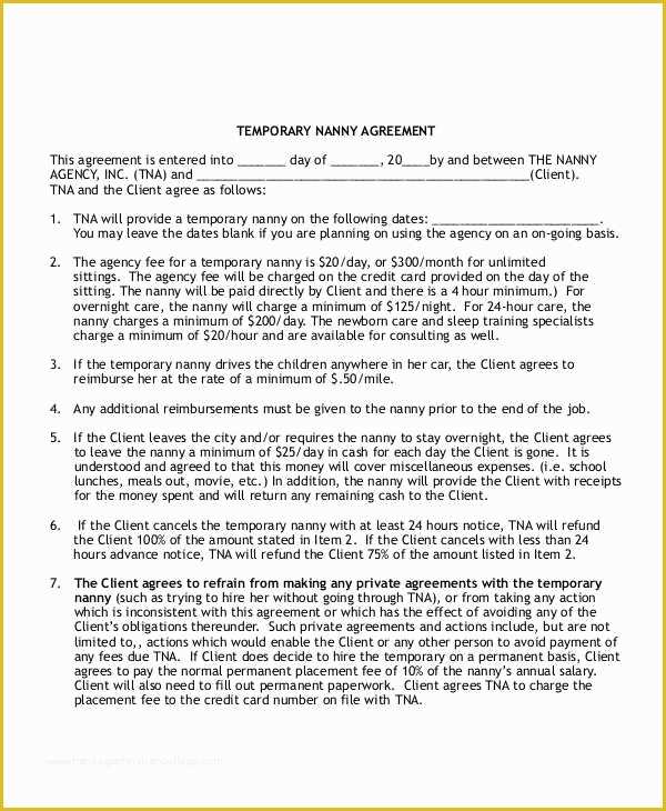 Nanny Contract Template Free Of 9 Nanny Contract Templates – Free Sample Example format