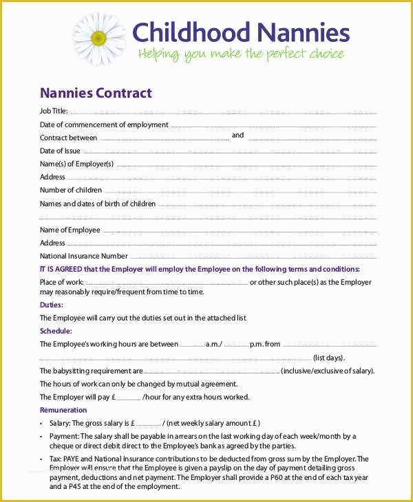 27 Nanny Contract Template Free