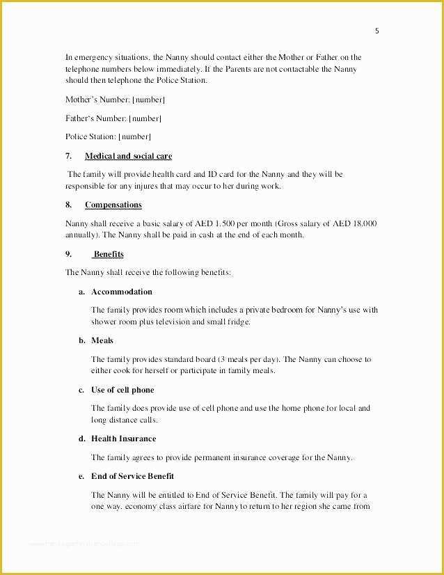 Nanny Contract Template Free Of Nanny Contract 7 Free Word Documents Download Template Uk