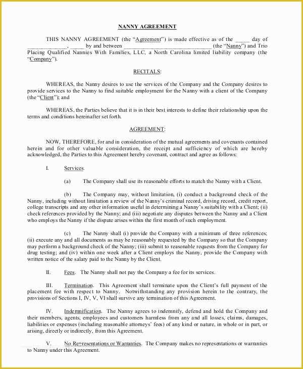 Nanny Contract Template Free Of Nanny Contract Template 9 Nanny Contract Templates – Free