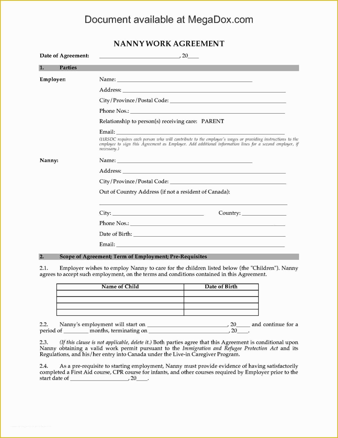 Nanny Contract Template Free Of Nanny Contract Template Word Sampletemplatess