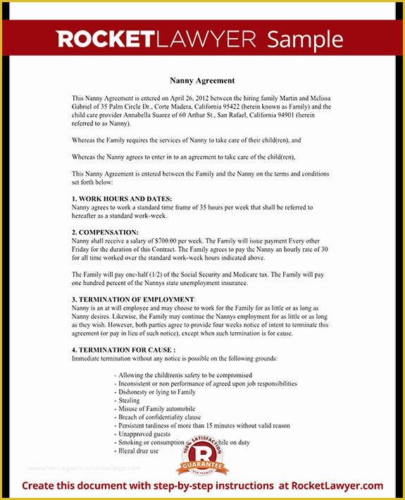 Nanny Contract Template Free Of Sample Nanny Contract Agreement