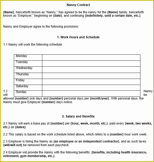 Nanny Contract Template Free Of Sample Nanny Contract
