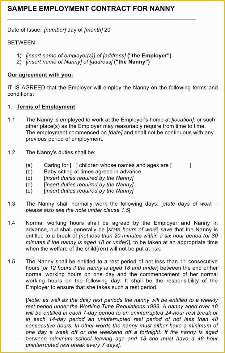 Nanny Contract Template Free Of Sample Nanny Contract Template