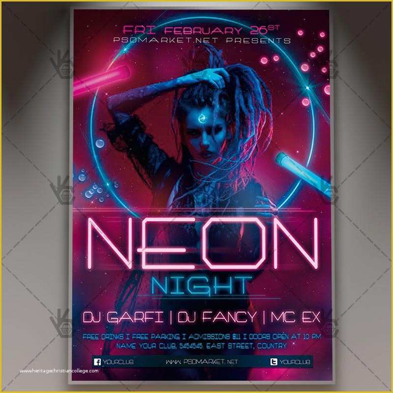 Neon Party Flyer Template Free Of Download Neon Night Flyer Psd Template