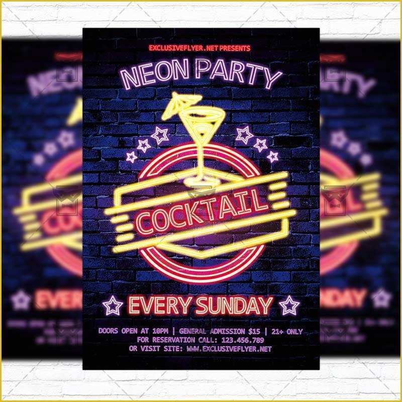 Neon Party Flyer Template Free Of Neon Cocktail Party – Premium Flyer Template Instagram