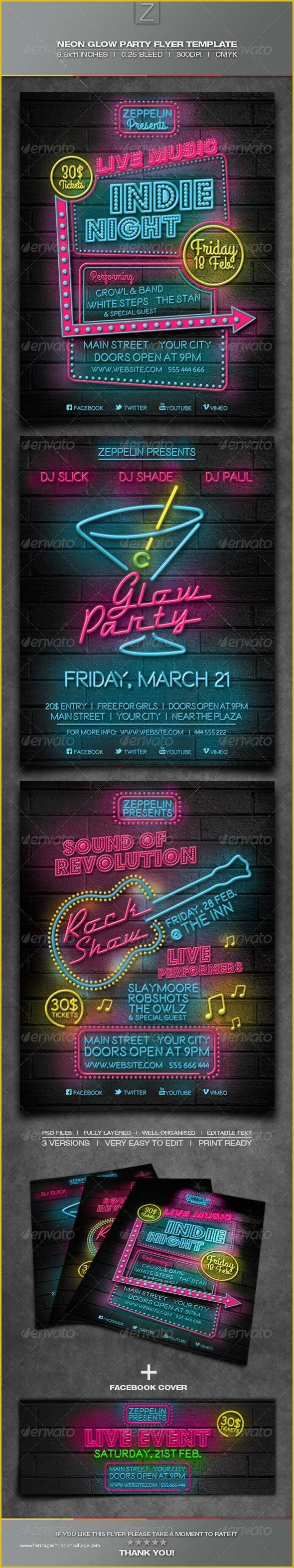 Neon Party Flyer Template Free Of Neon Glow Party Flyer Template