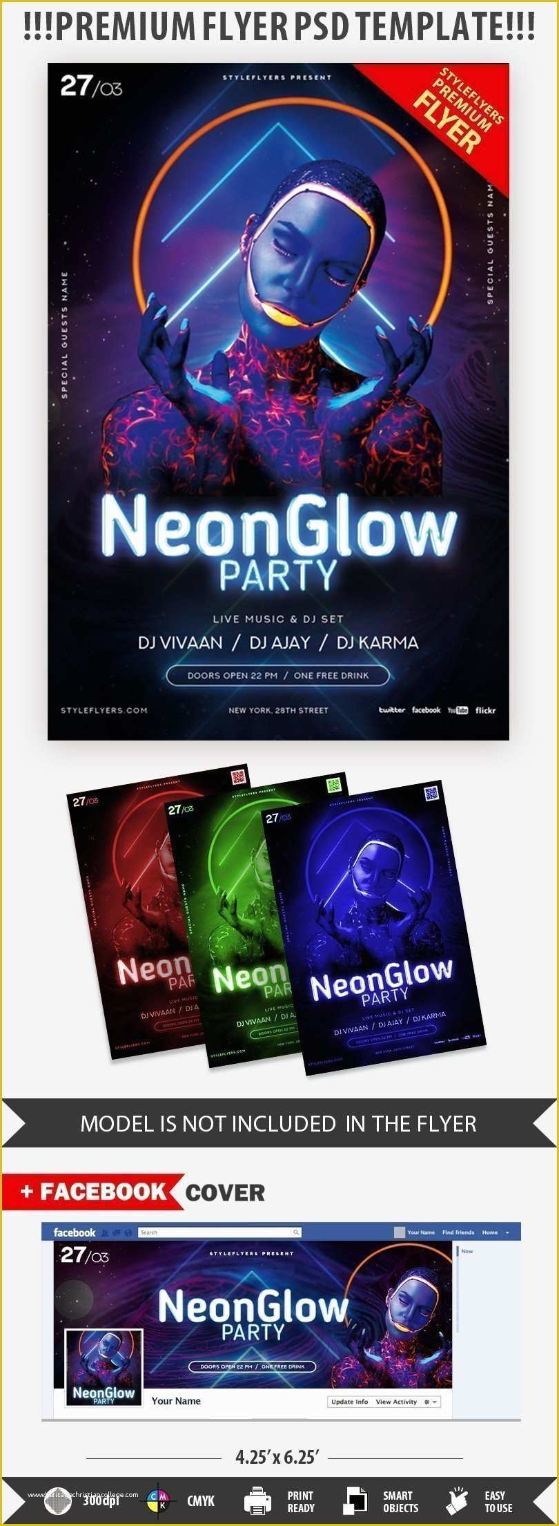 Neon Party Flyer Template Free Of Neon Glow Party Psd Flyer Template Styleflyers