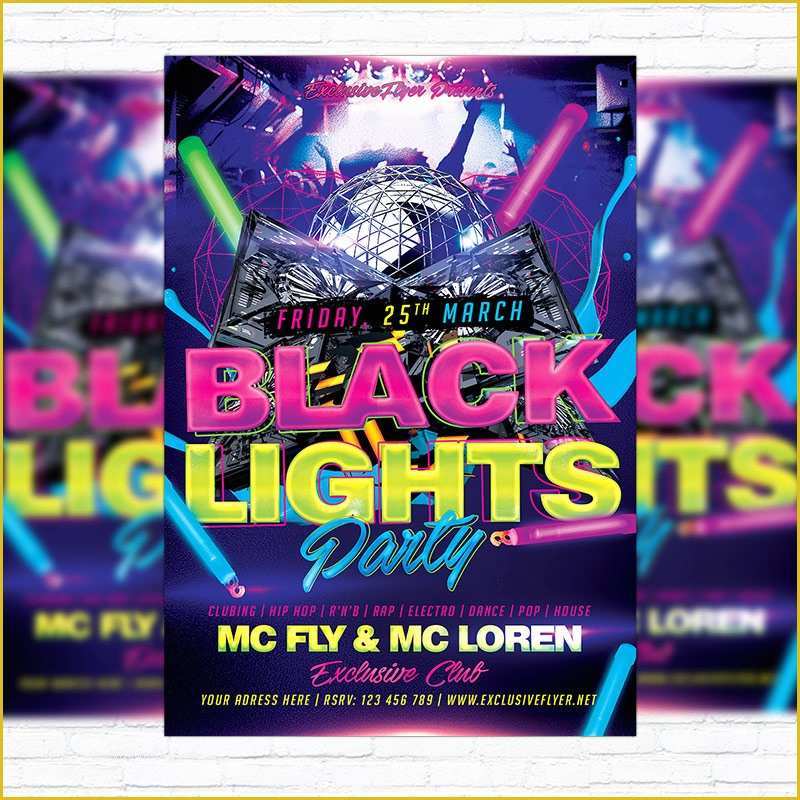 Neon Party Flyer Template Free Of Neon Light Party Flyer Template Black Light Party